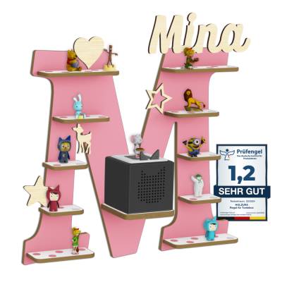 Regal für Musikbox, Wandregal Toniefiguren, mit Name, Aufbewahrung für Tonies, Halterung für Toniebox, Buchstabe M