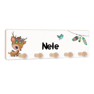 Kindergarderobe mit 5 Haken, Kleiderhaken als Geschenk für Kinder, Garderobenleiste personalisiert mit Name