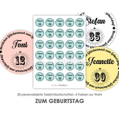 ZUM GEBURTSTAG - Teelicht-Botschaften Teelicht Vorlagen Bilder für Teelichter digitale Datei, personalisiert mit Name