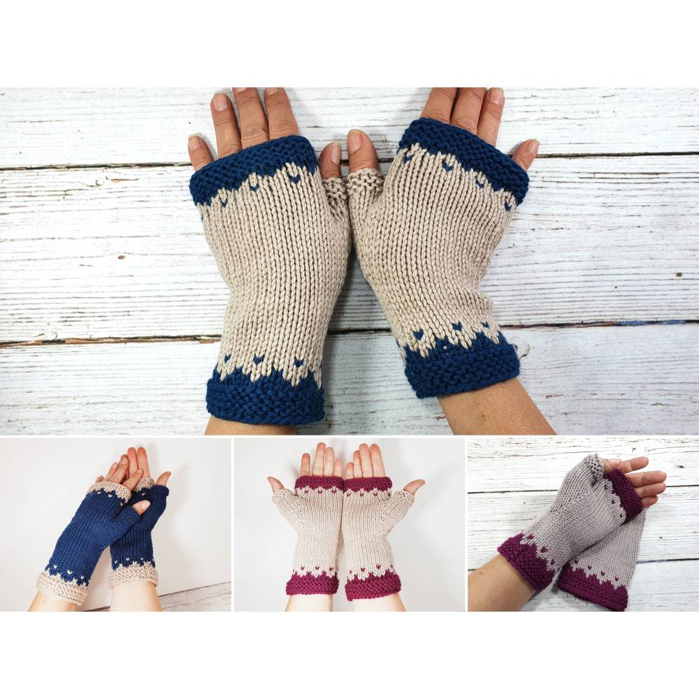Fingerlose Handschuhe, gemusterte Armstulpen aus Wolle (Bio) gestrickt