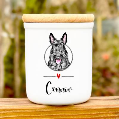 Keramik Leckerlidose 'Scottish Terrier' mit Hunde-Silhouette, personalisiert mit Namen