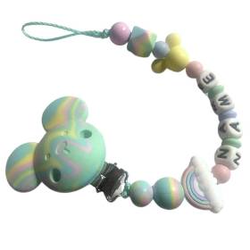 Schnullerkette mit Namen Maus Regenbogen Babygeschenk Silikonkette Baby