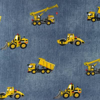 Jersey Baumwolljersey Baustelle Bagger  Lader Lastwagen  jeansblau (1m/13,-€) 