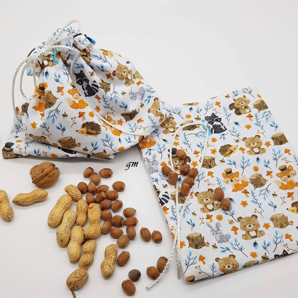 Geschenkbeutel für Nüsse – Stoffbeutel mit Zugband & Herbstmotiven, nachhaltig & waschbar Bild 1