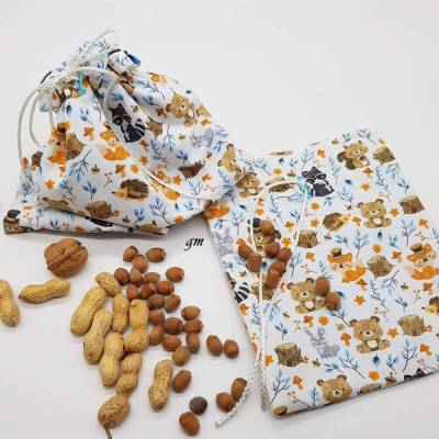 Geschenkbeutel für Nüsse – Stoffbeutel mit Zugband & Herbstmotiven, nachhaltig & waschbar