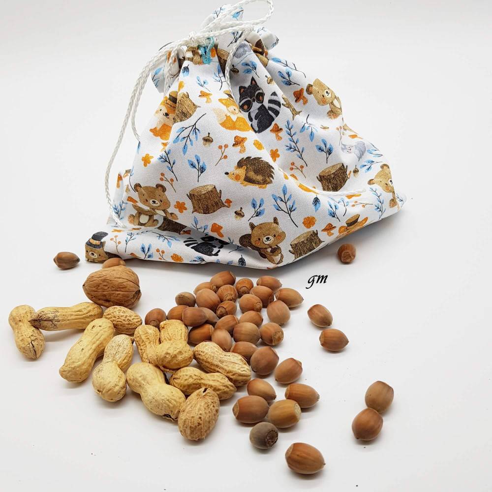 Geschenkbeutel für Nüsse – Stoffbeutel mit Zugband & Herbstmotiven, nachhaltig & waschbar Bild 2