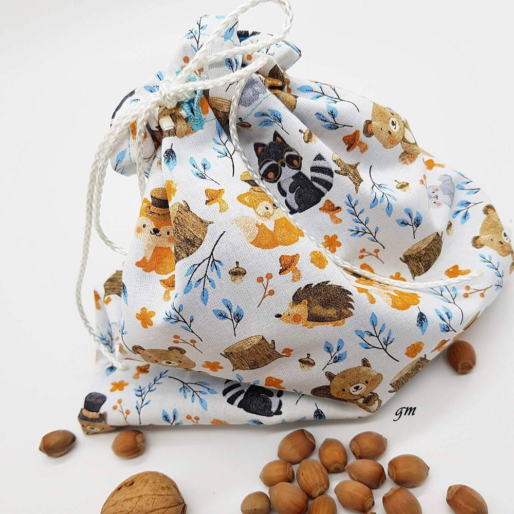 Geschenkbeutel für Nüsse – Stoffbeutel mit Zugband & Herbstmotiven, nachhaltig & waschbar Bild 3