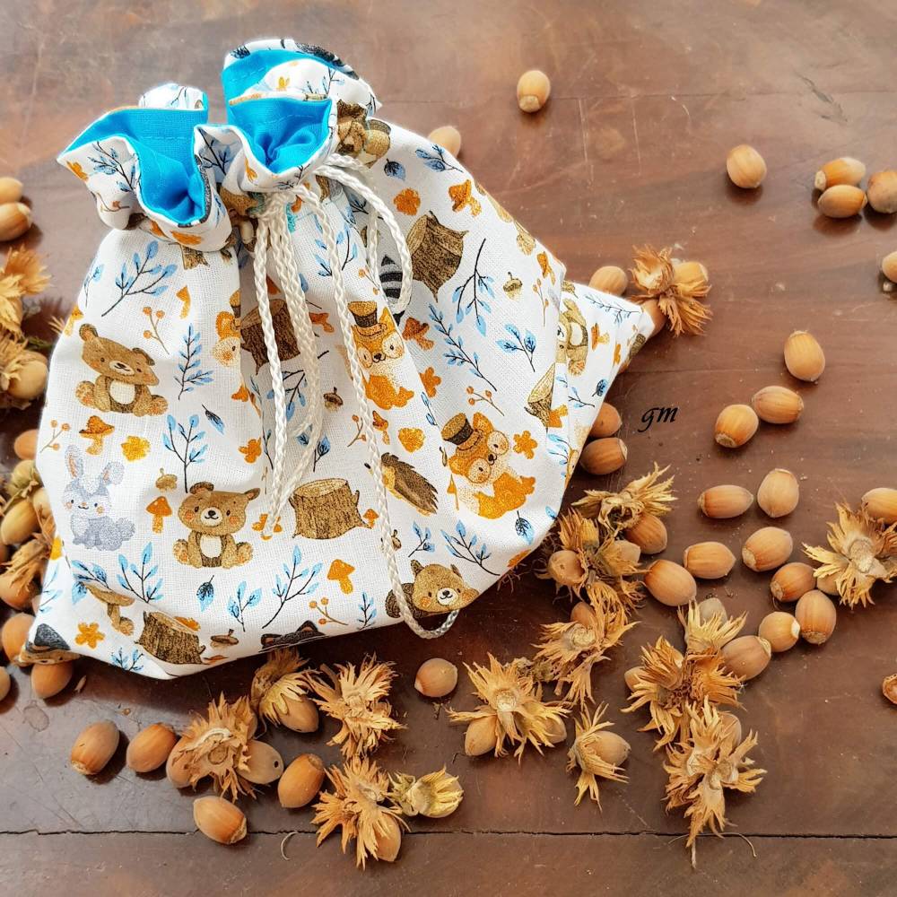 Geschenkbeutel für Nüsse – Stoffbeutel mit Zugband & Herbstmotiven, nachhaltig & waschbar Bild 5