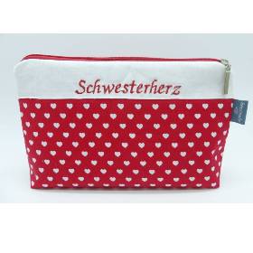 Kosmetiktasche 'Schwesterherz', Geschenk Schwester Geburtstag, individualisierbar