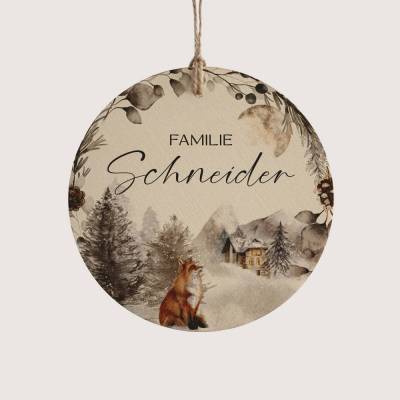 Personalisiertes Türschild *Winter Fox* mit Name für Familien / Namensschild aus Holz in verschiedenen Größen