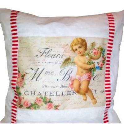 Kissenbezug Shabby chic, weiß-rot, Baumwolle, 40x40cm