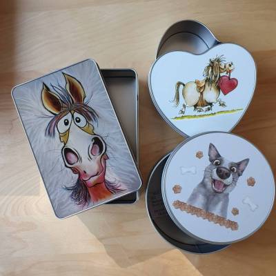 Geschenkbox, Leckerli-Box, Blechdose für Hunde-, Pferde-, Katzenfreunde