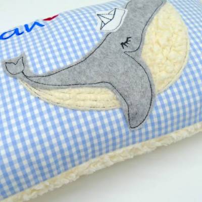Kissen mit Namen, Wal Fisch Namenskissen Taufkissen Kuschelkissen Kindergartenkissen Geburtsgeschenk  