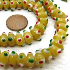 16 Lampwork Rondelle mit erhabenen "Augen" - gelb, grün, rot