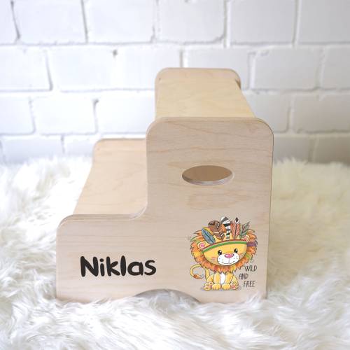 Hocker für Kinder, personalisierter Tritthocker mit Name, Kinderhocker aus Holz, Kinderstuhl aus Birkenholz, Kindertritt