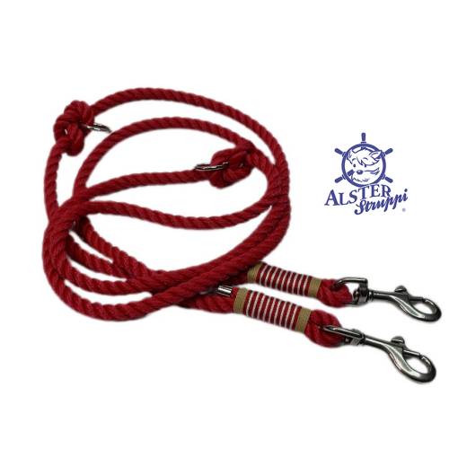 Hundeleine verstellbar, Tauleine, natur, rot, weiß, silber, Wunschlänge, ab 6 mm Taustärke