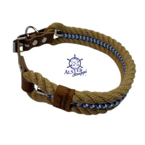 Hundehalsband, verstellbar, natur, blau, braun, weiß, Leder und Schnalle 