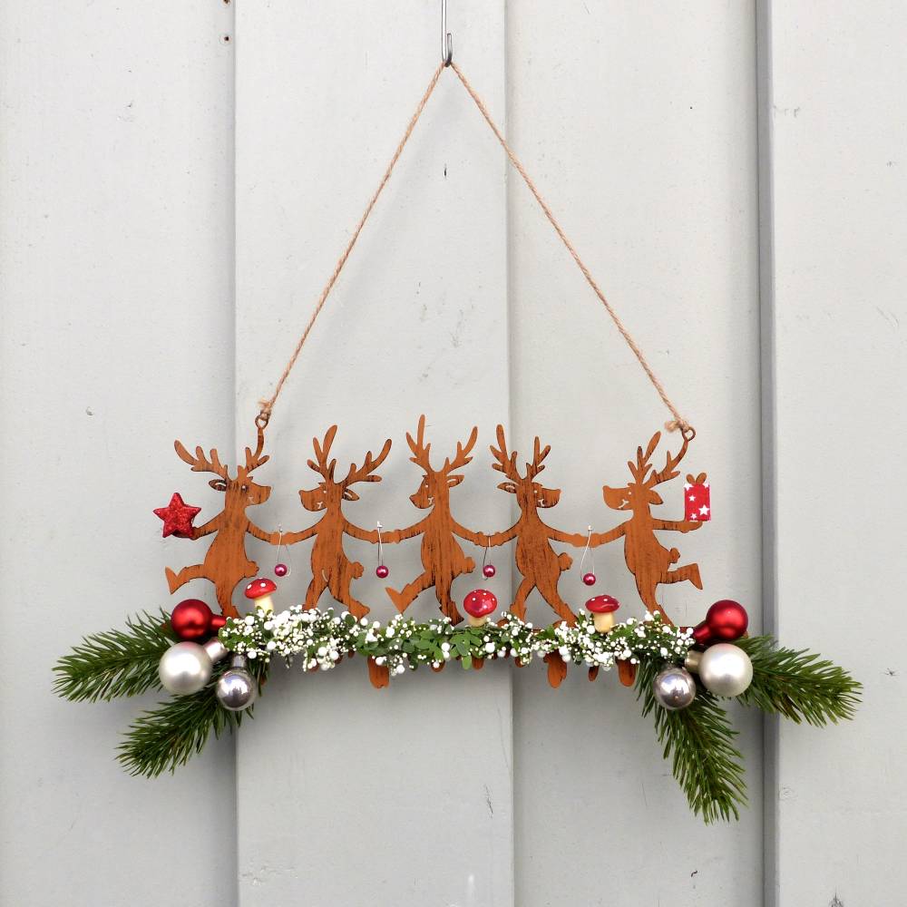 Weihnachts-Fensterdeko für den Advent, Metall-Elche in Rost-Farbe Bild 1