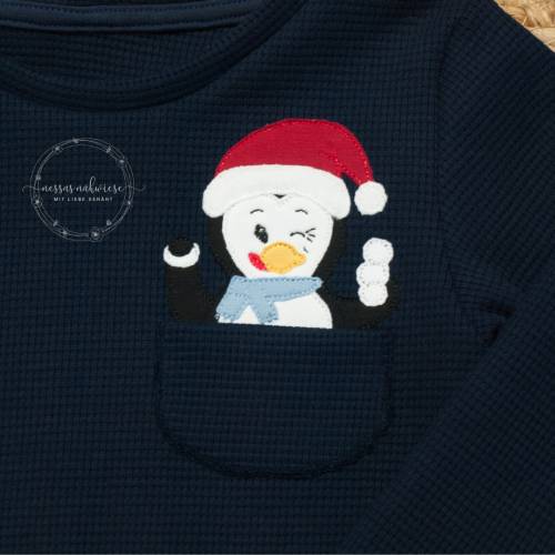 Doodle Stickdatei Weihnachtstasche Pinguin und Weihnachtsmann