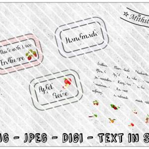 Datei - Etiketten - Einmachen - JPEG - PNG - Text in SVG - Label Marmelade Erdbeeren Himbeere Johannisbeere Rhabarber Pf