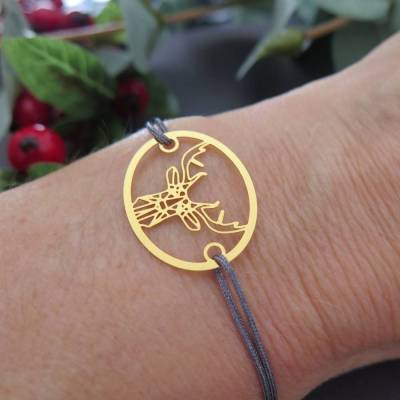 Armband Hirsch goldfarben Freundschaftsarmband Farbwahl 25 Farben Herbst weihnachtlich Adventszeit