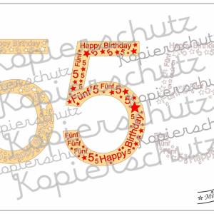 SVG - PNG - DXF - Datei - Geburtstagszahl - Fünf - Zahl - 5 - Plotterdatei - Happy Birthday