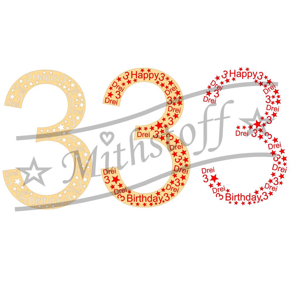 SVG - PNG - DXF - Datei - Geburtstagszahl - Drei - Zahl - 3 - Plotterdatei - Happy Birthday Bild 1