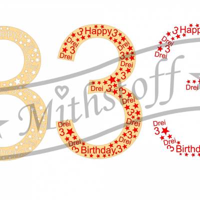 SVG - PNG - DXF - Datei - Geburtstagszahl - Drei - Zahl - 3 - Plotterdatei - Happy Birthday