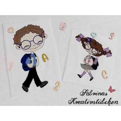 Doodle Stickdatei Schulkinder Carlo und Carlotta
