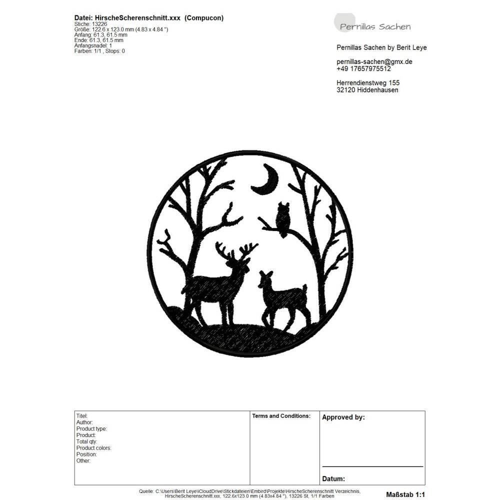 Stickdatei  Scherenschnitt "Hirsche im Wald" Bild 3