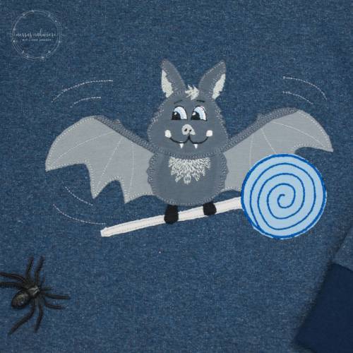 Doodle Stickdatei Fledermaus mit Lolli - Halloween