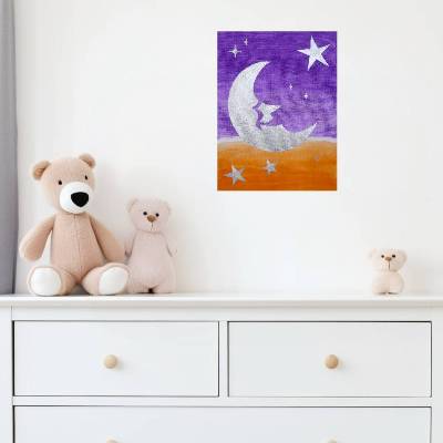 Bild mit Mond und Sternen auf Leinwand 18x24 Malerei 