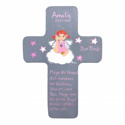 Schutzengelkreuz für Mädchen Taufkreuz, Kinderkreuz Geschenk zur Taufe / Geburt