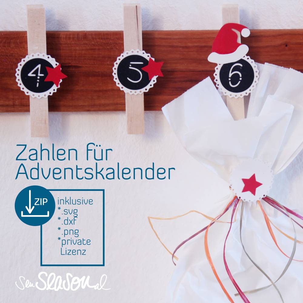 Plotterdatei Zahlen für Adventskalender, mit Stern, Nikolaus-Hut, Plotterdatei Adventskalenderzahlen für Papier plotten Bild 1