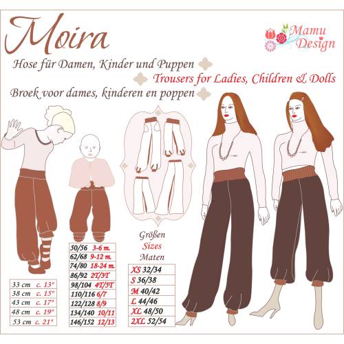 "MOIRA" Schnittmuster und Nähanleitung für Pumphose, lange und Dreiviertel Hose von Mamu-Design