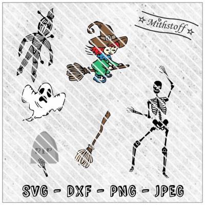 Plotterdatei - Halloween - Geist - Gespenst - Voodoo - Hexe - Besen - Kessel - Skelett - RIP - SVG - DXF - Datei