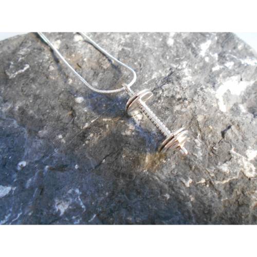 Langhantel 3D Versilbert Männerschmuck Kette 925 er Kette  Fitness Sport 