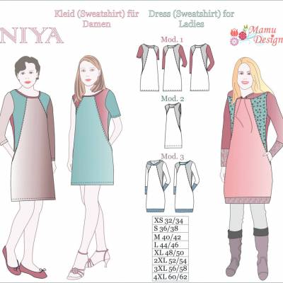 "NIYA" Damen Schnittmuster - Nähanleitung Kleid Sweatshirt Tunika von Mamu-Design