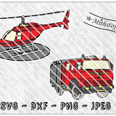Plotterdatei - Feuerwehr - Hubschrauber - Löschfahrzeug - SVG - DXF - Datei