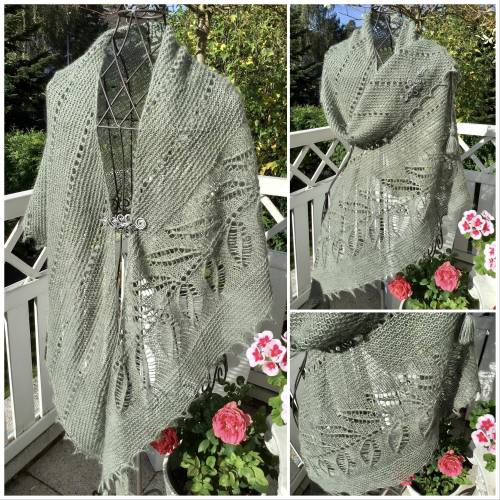 Lacetuch *SILVER LEAF* gestricktes Schultertuch in salbeigrün Merino/Leinen & Alpaka/Seide