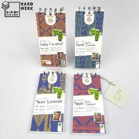Set 4 Notizblöcke, Upcycling original Verpackung Schokolade, Recyclingpapier