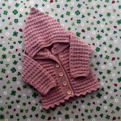 Strickjacke mit Kapuze Mädchen rosa Pullover Kapuzenjacke gestrickt Babyparty Kindergeburtstag Geschenk zur Geburt