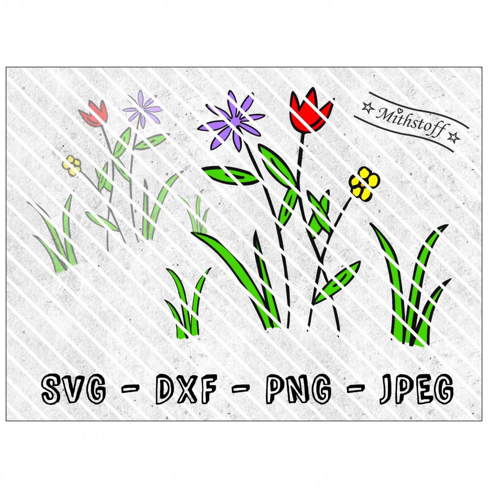 Datei - Blumenwiese - Blumen - Tulpe - Blüte - Frühling - Sommer - SVG - DXF - PNG - Jpeg - Bild 1