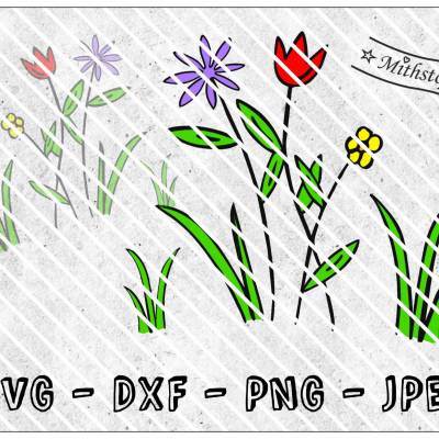 Datei - Blumenwiese - Blumen - Tulpe - Blüte - Frühling - Sommer - SVG - DXF - PNG - Jpeg -