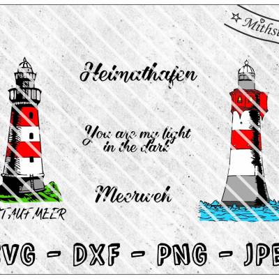 Plotterdatei - Maritim - Leuchtturm - SVG - DXF - PNG - Datei - Wasser