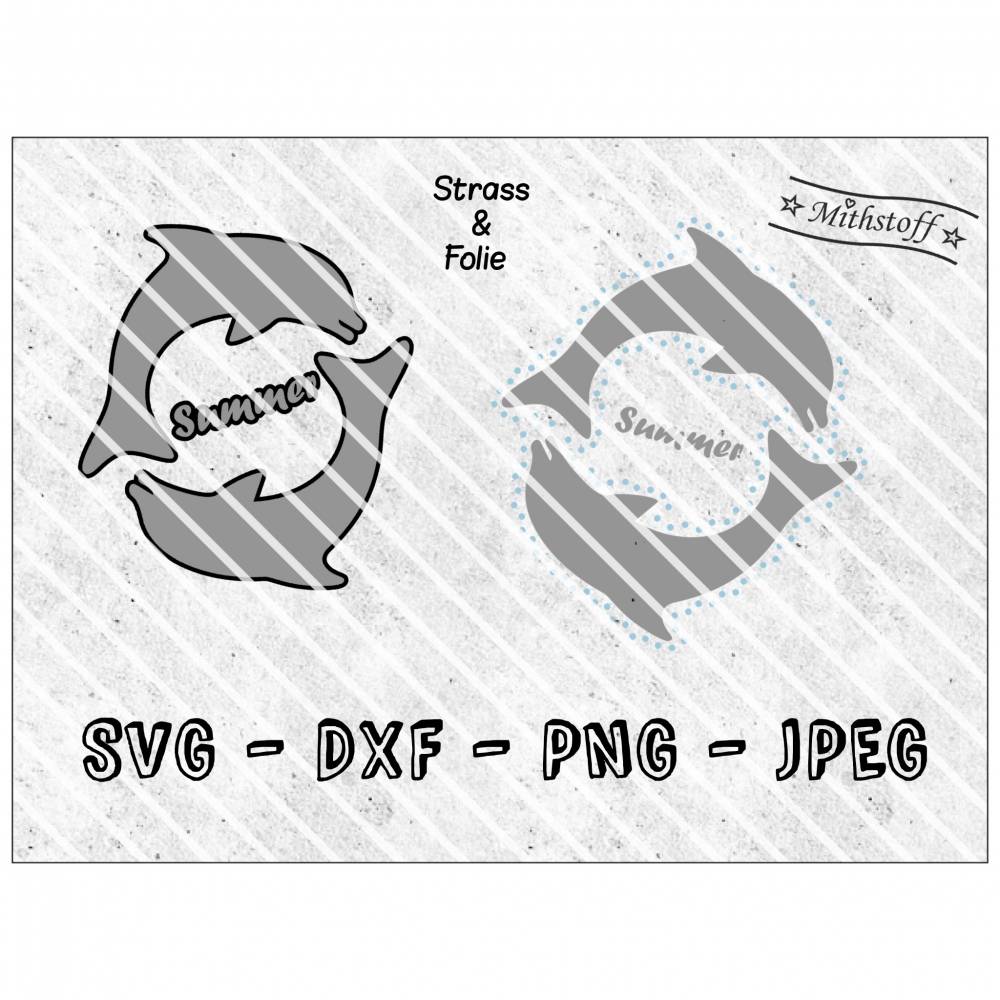 Datei - Delfin - Summer - Strass & Folie - SVG - PNG - DXF - Jpeg - Wildnis Bild 1