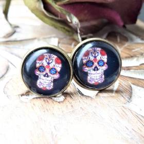 Totenkopf Ohrring Ring Cabochonschmuck Dia de los muertos verschiedene Fassungen