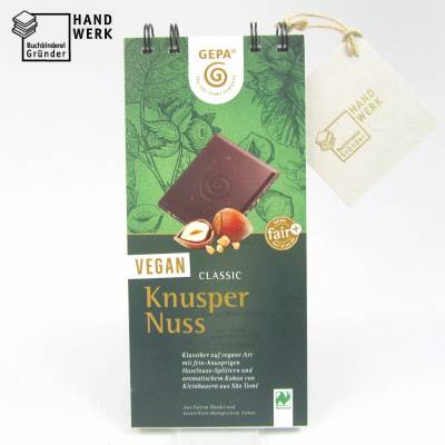 Notizblock, Upcycling original Verpackung Schokolade, vegan Knusper Nuss, Recyclingpapier