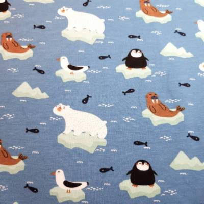 French Terry "Arctic World", geraut, Bio Baumwolle GOTS, 148 cm breit, Meterware, Preis pro 0,5 lfdm