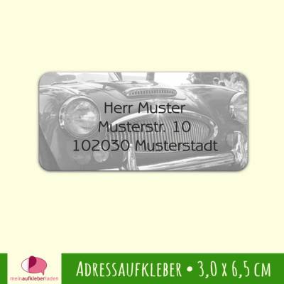 24 Adressaufkleber | Oldtimer schwarz-weiß - eckig 3,0 x 6,5 cm